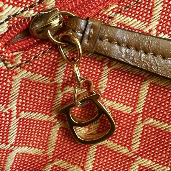 Etienne Aigner Orange Linen Faux Leather Colorful Diamond Shoulder Bag - Picture 6 of 9